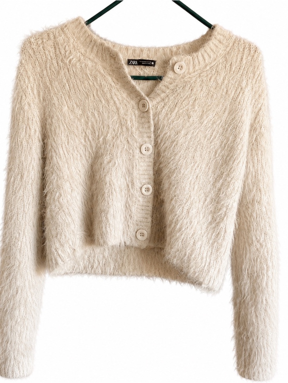 ZARA Soft Fuzzy Cropped Cardigan Sweater – Cream / Ivory – Cozy Blogger Style ✨
